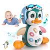 MOONTOY Penguin Musical Crawling Toy - Light & Sound, Large, Non-toxic ABS Plastic, Multicolor, Ideal for 0-18 Months, Perfect Gift