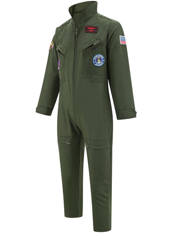 Gz-Laopaitou Kids Fighter Pilot Costume, Boys Air Force Flight Suit, Aviator Dress Up Costume For Halloween Cosplay