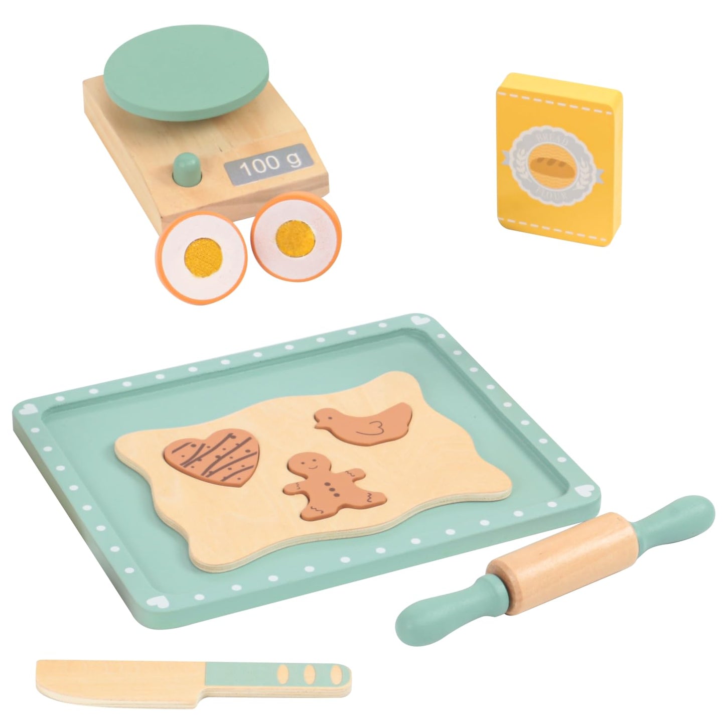 Wooden Cookie Bake Play Food Set, Pretend Play Cookies and Baking for Toddlers, Montessori Play Kitchen Accessories Wooden Food