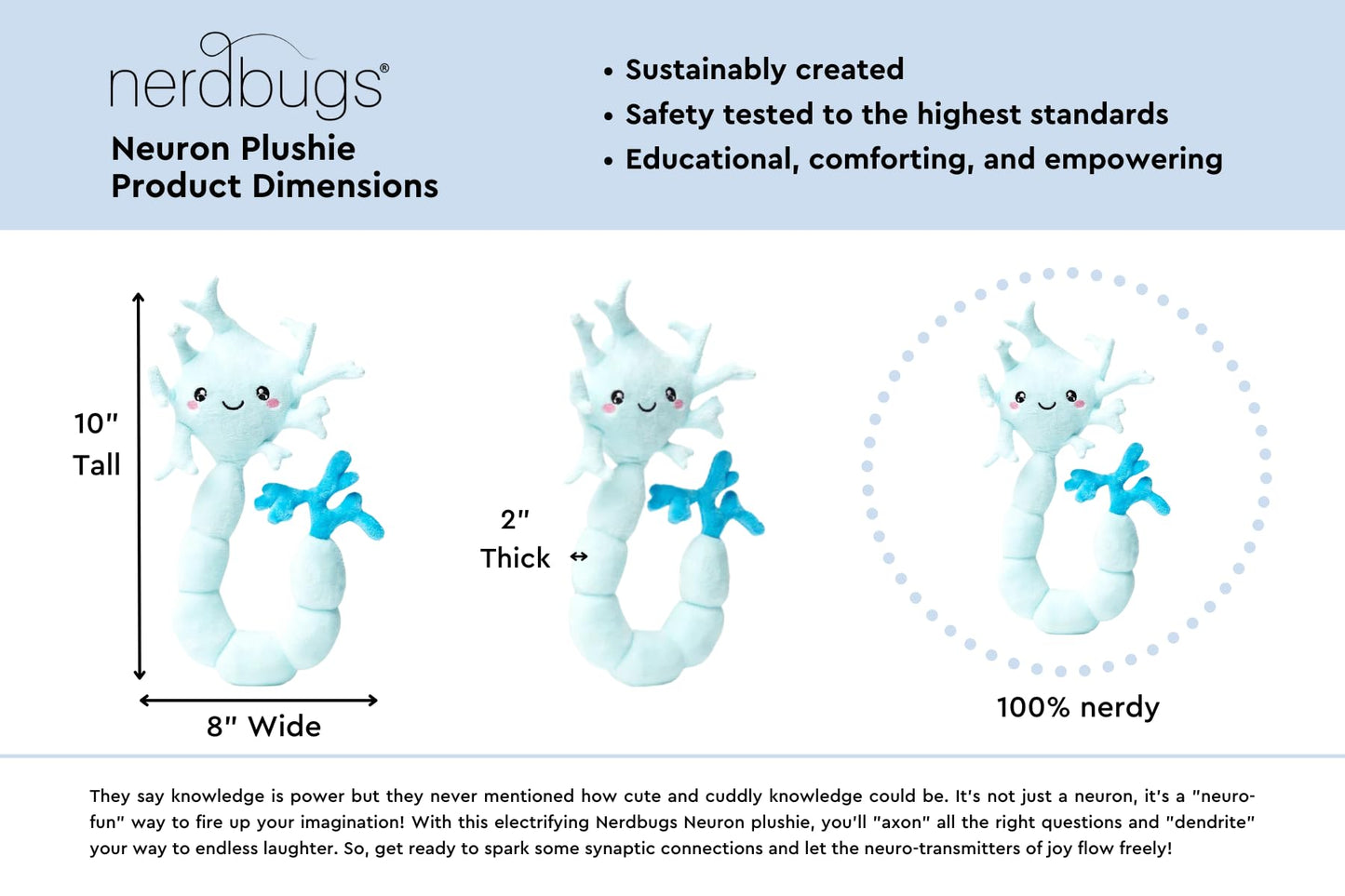 nerdbugs Neuron Plush Toy - Brain Cell Design, Soft Blue Plush, Model 7426874097121