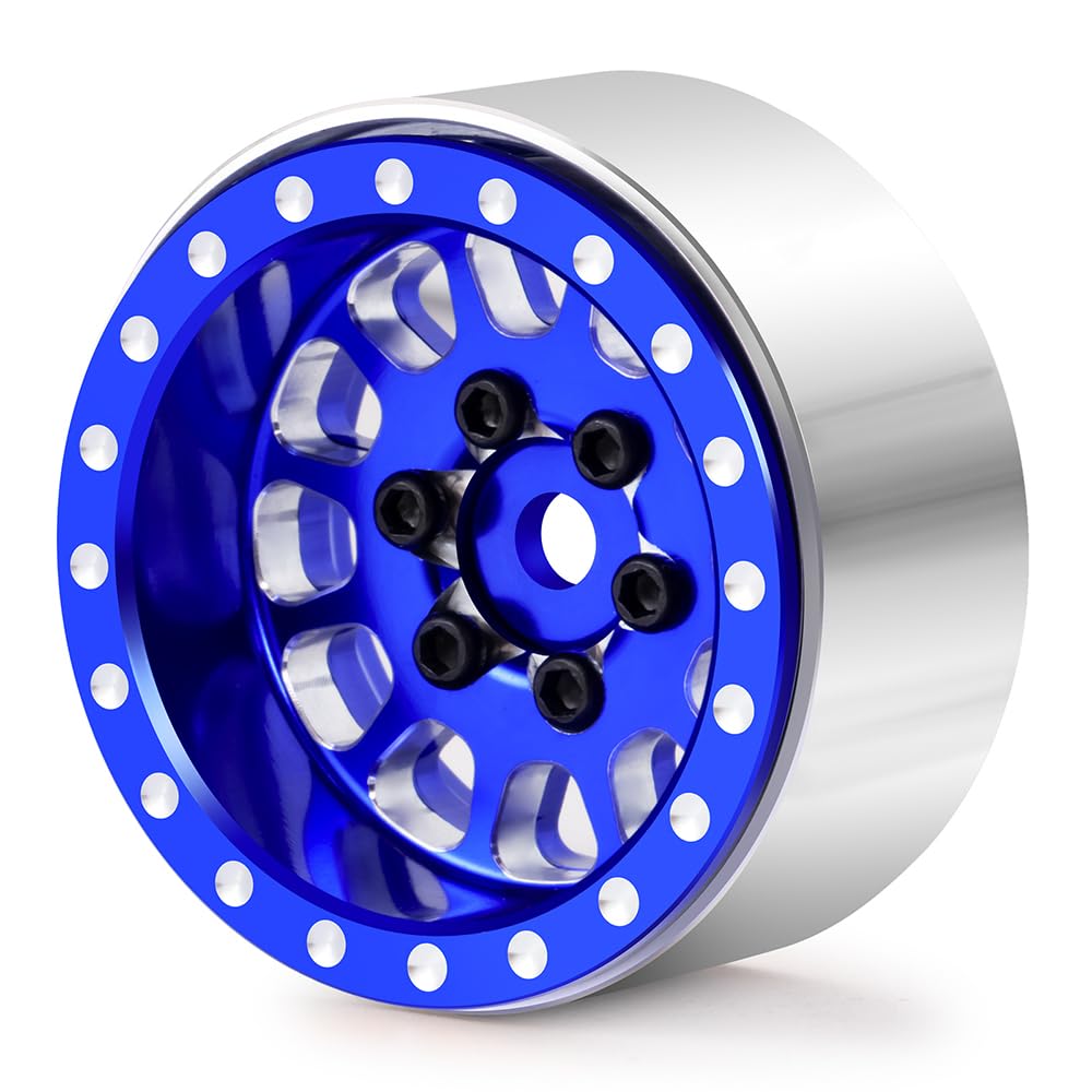 Morlordy 4Pcs 1.0 Plus Beadlock Wheel Rims For 1/24 Rc Crawlers Axial Scx24 Gladiator Deadbolt Bronco C10 Jlu Upgrade Parts (Blu