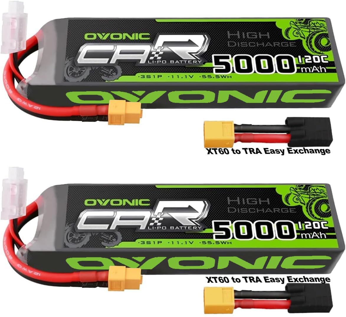 OVONIC 3S LiPo Battery 11.1V 5000mAh 120C with XT60 and TRA Plug Perfect Match RC Car RC Truck Airplane Helicopter Boat Car Raci