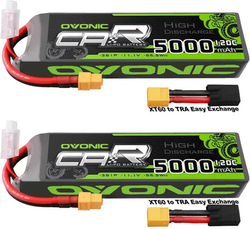 OVONIC 3S LiPo Battery 11.1V 5000mAh 120C with XT60 and TRA Plug Perfect Match RC Car RC Truck Airplane Helicopter Boat Car Raci