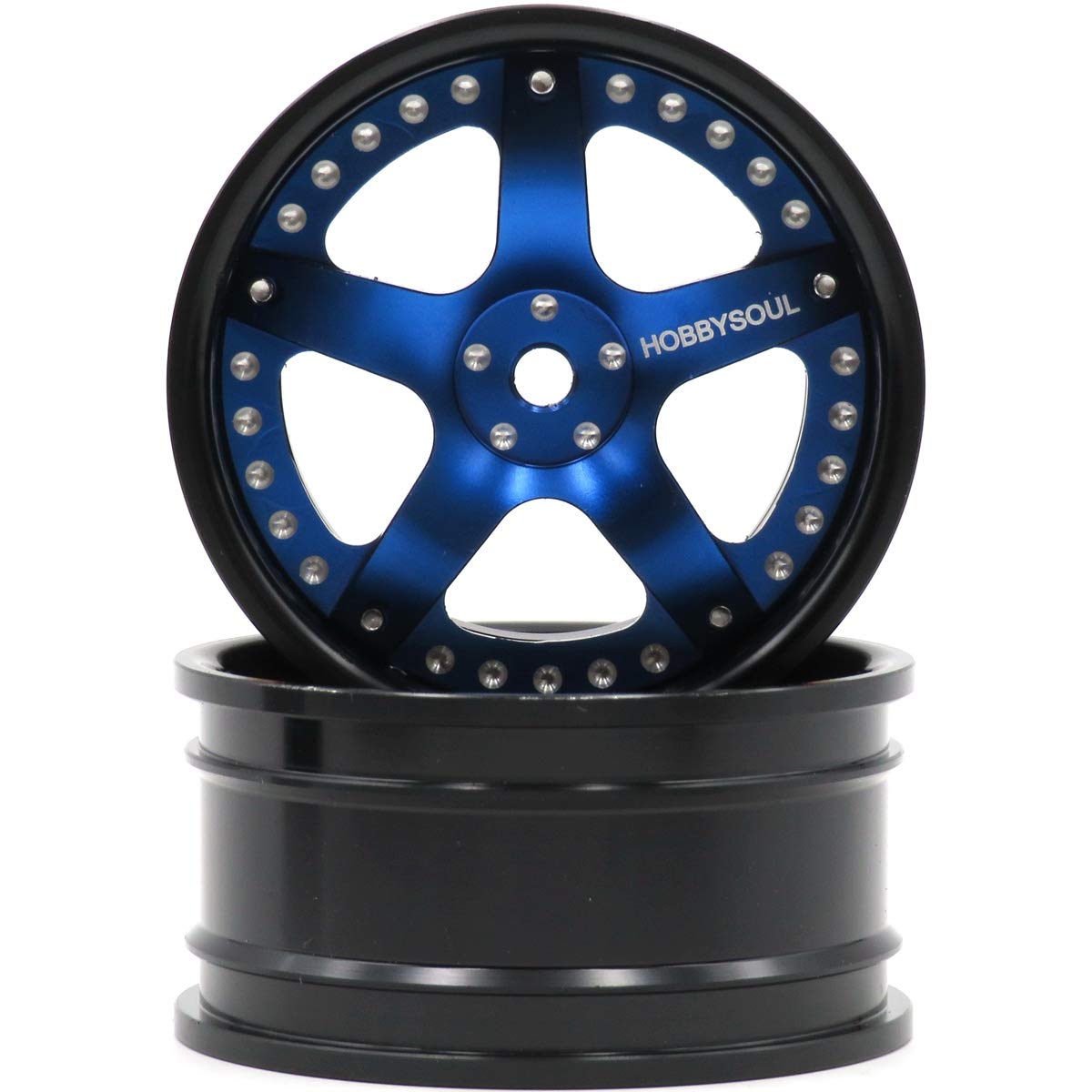 hobbysoul 2pcs RC 1/10 Aluminum Alloy Wheel Rims Hex 12mm Adjustable Offset Black & Blue Color Fit 1:10 RC On Road Drift Touring