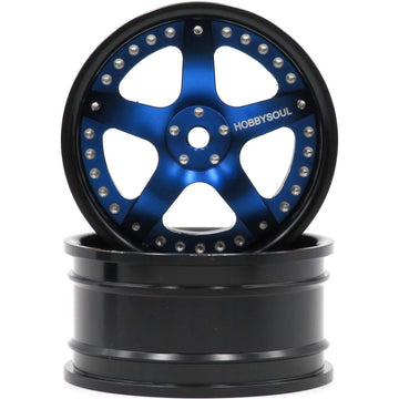 hobbysoul 2pcs RC 1/10 Aluminum Alloy Wheel Rims 12mm Hex Adjustable Offset Black & Blue for On-Road Drift Touring Cars