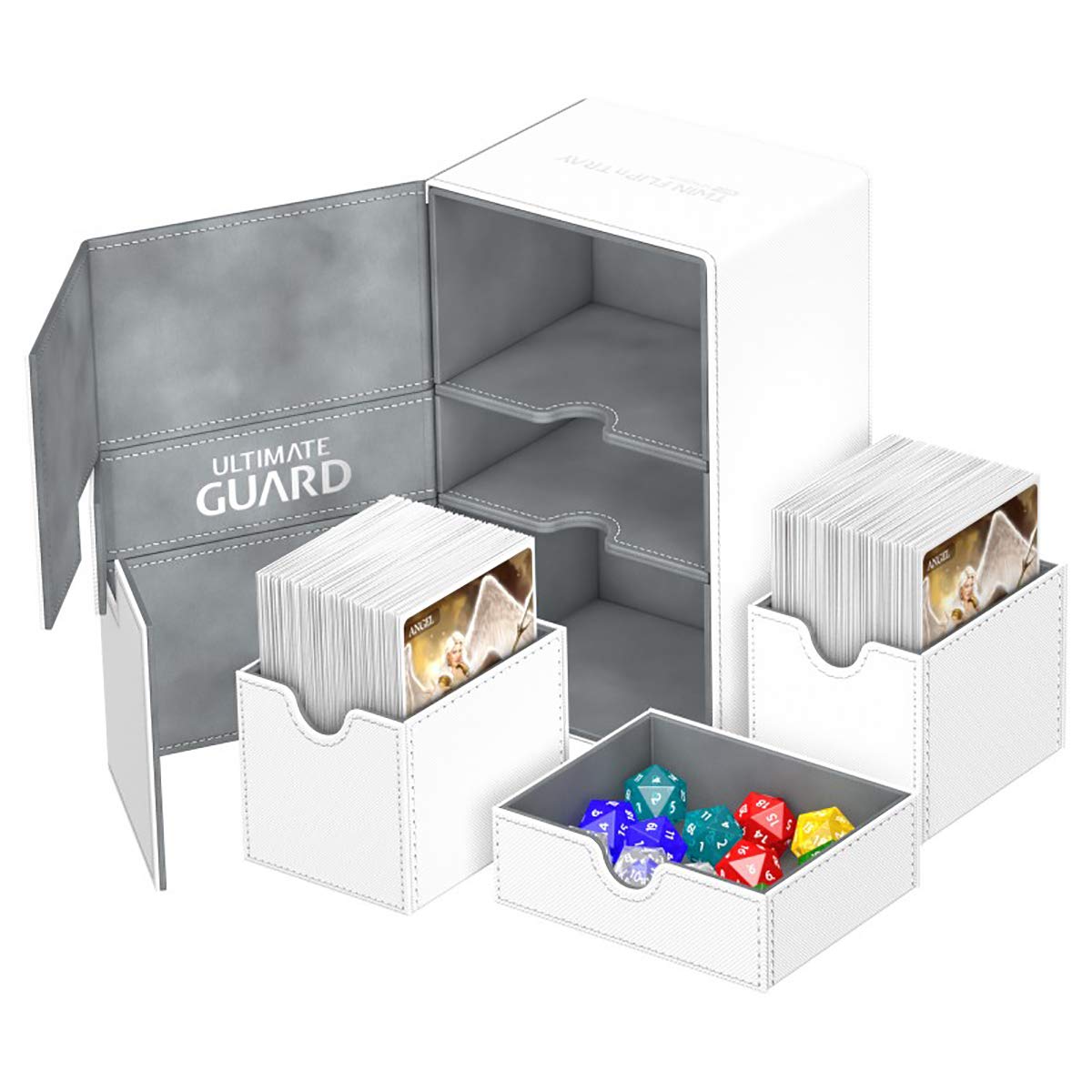Ultimate Guard Flip 'N' Tray 160+, Deck Case For 160 Double-Sleeved Tcg Cards +Dice Tray, White/Grey, Independent Magnetic Closure & Microfiber Lining