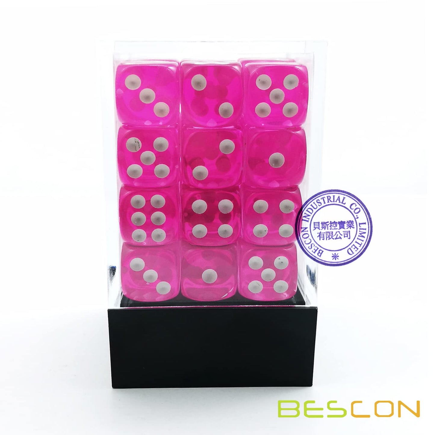 Bescon 12Mm 6 Sided Dice 36 In Brick Box, 12Mm Six Sided Die (36) Block Of Dice, Translucent Pink