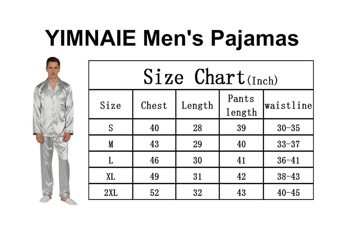 Yimanie Mens Satin Pajamas Set Classic Sleepwear Loungewear Silver Grey
