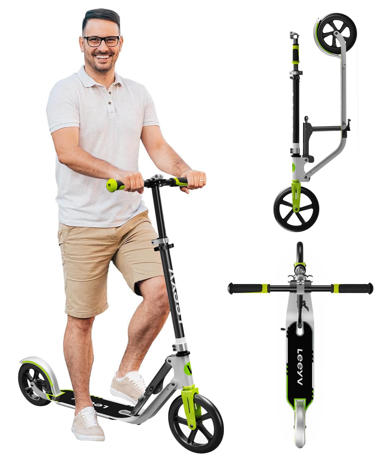 Adult Scooter - Folding, Adjustable Height, Big Wheels, Lightweight All-Aluminum Frame | Suitable For Teens 12+ | 265Lbs Weight