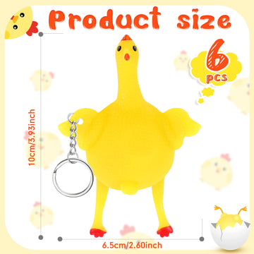 Civaner 6 Pieces 10 Cm Funny Rubber Chicken Keychain Novelty Laying Egg Chicken Stress Relief Toys For Venting Anger And Releasing Stress