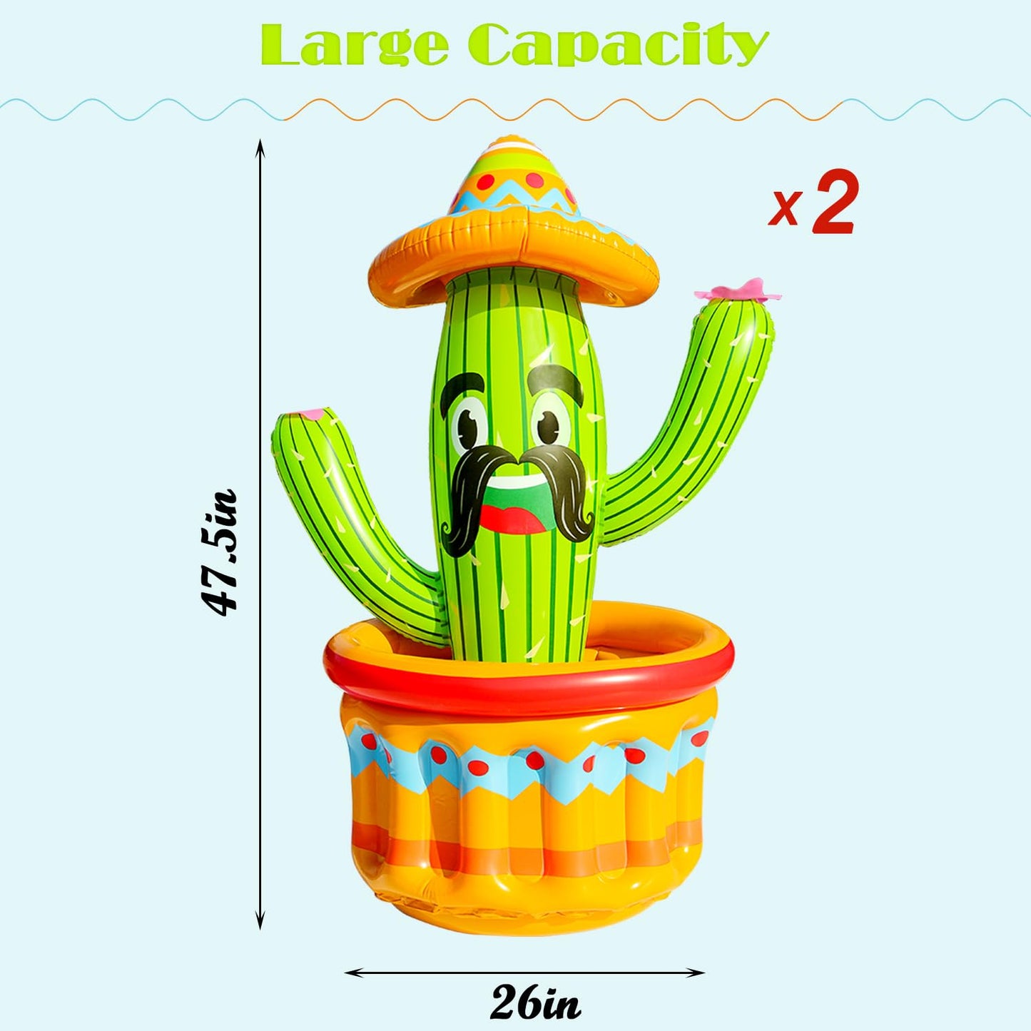 Parentswell 2 Pack Inflatable Cactus Coolers, 47.5'' Inflatable Drink Party Cooler Blow Up Cactus Ice Bucket For Summer Fiesta Cinco De Mayo Pool Party Supplies Mexican Decoration