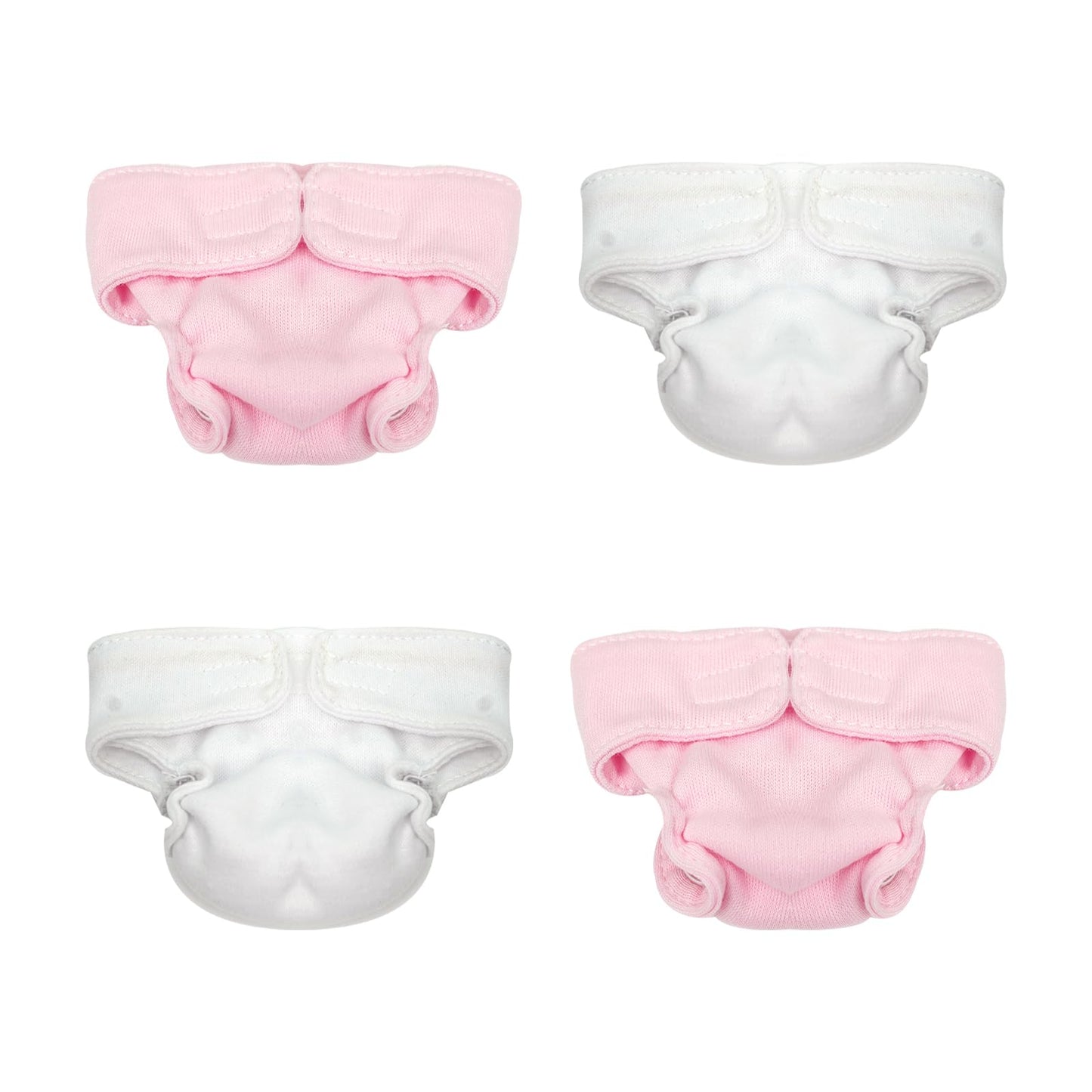 4 Pieces Reusable Baby Doll Diapers - Newborn to 7 Inch Dolls (Pink & White)