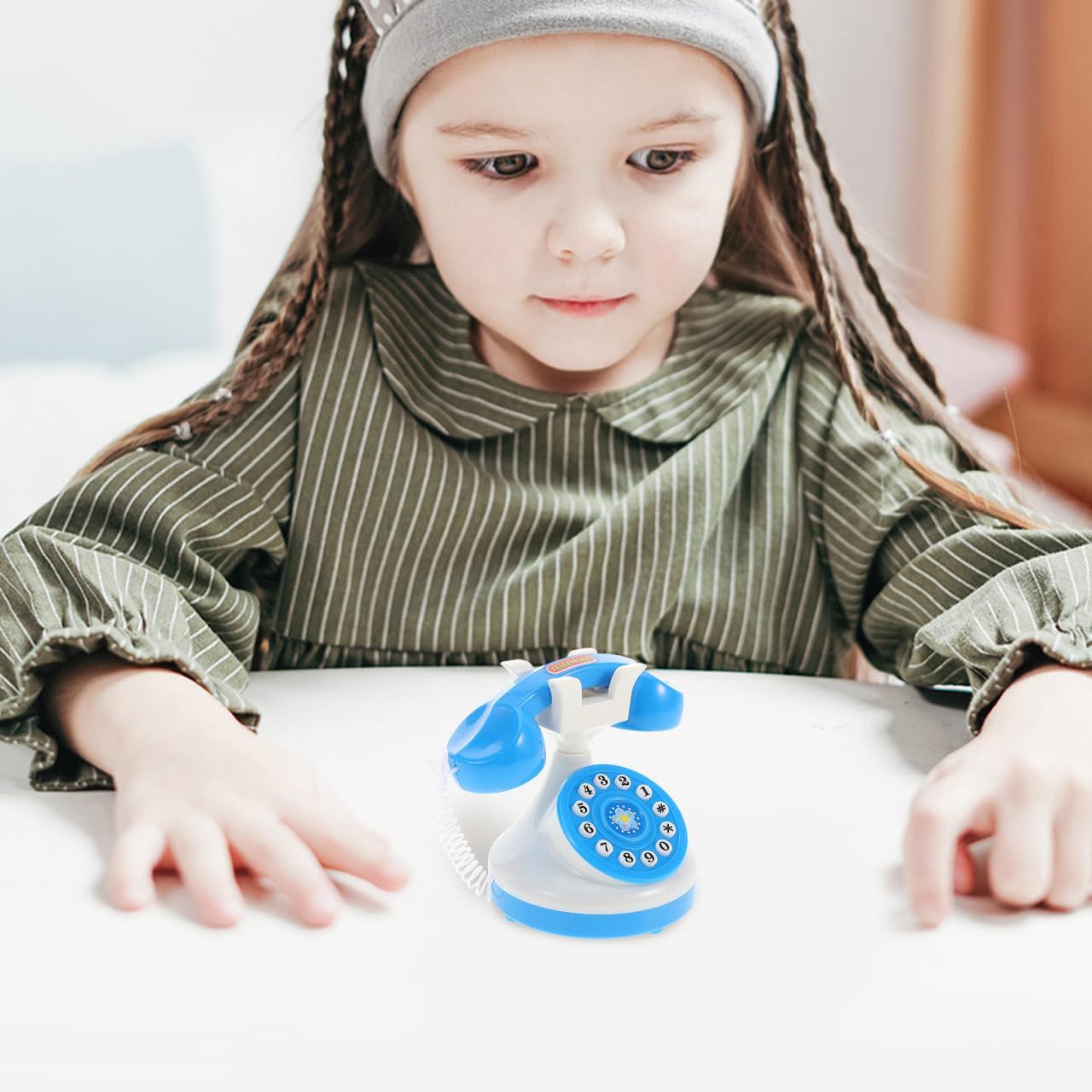 UPKOCH Retro Phone Toy - Classical Pretend Play Telephone with Interactive Dial for Kids 3+ | Blue Plastic Role Play Prop for Pr