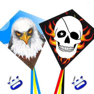 Honbo Beach Eddy Kites For Adults Easy To Fly,Eagle+Skull Diamond Kite For Kids Ages 4-10, Kite Handle(Eagle+Skull)