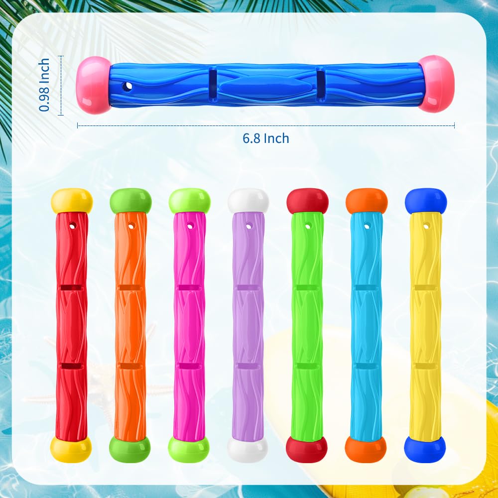 Navdlizu 8 Pcs Diving Pool Toys, Underwater Training Diving Sticks For Kids Colorful Pool Sinking Toys With Storage Bag Swimming