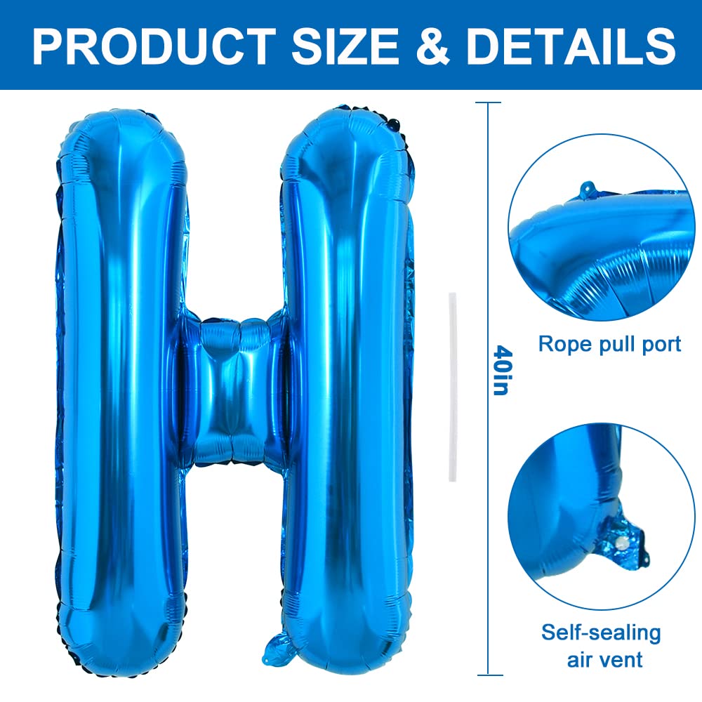Toniful 40 Inch Large Blue Letter H Balloons Giant Alphabet Letter Balloons,Foil Mylar Big Balloons For Birthday Party Anniversa
