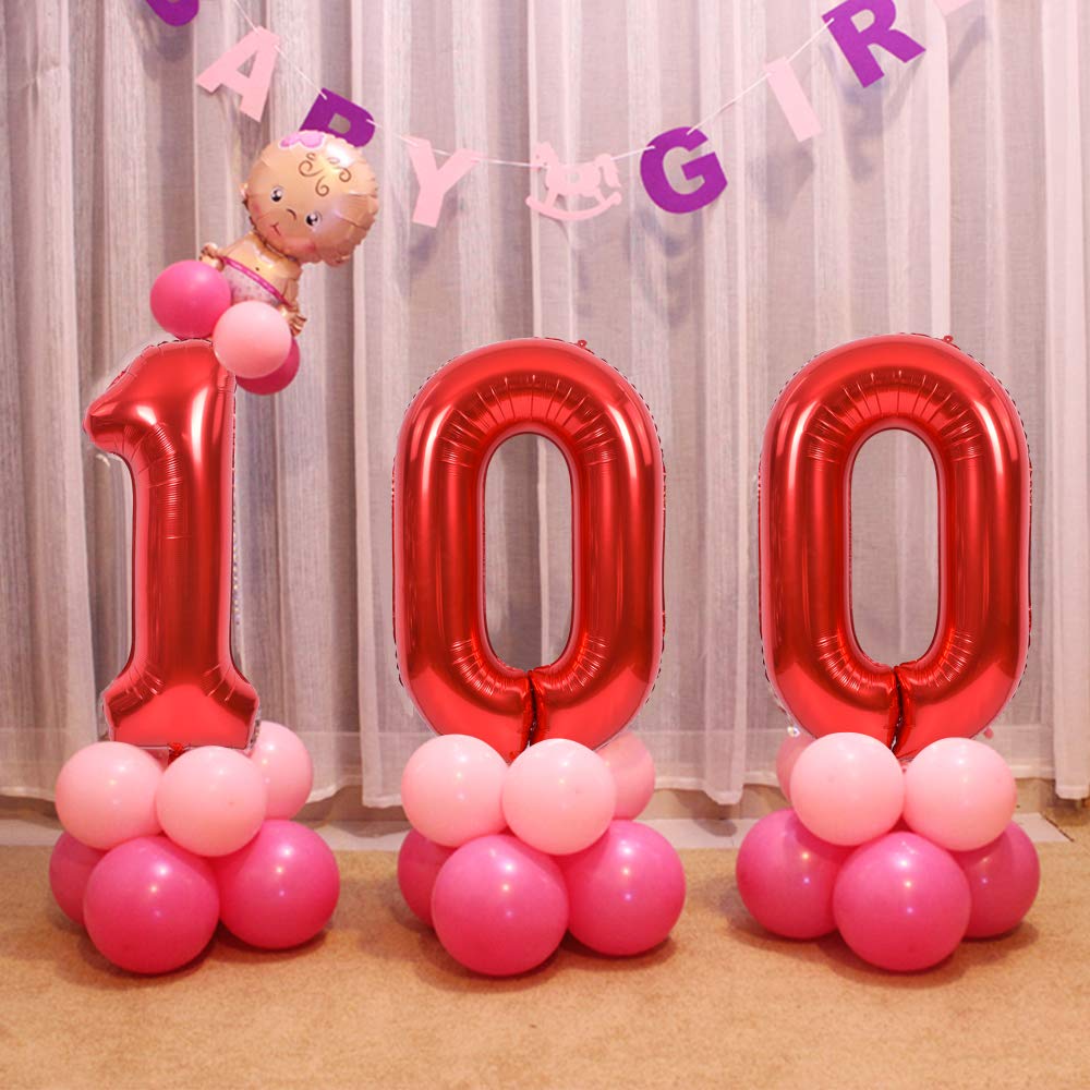 Toniful 40 Inch Red Large Numbers Balloons 0-9, Number 6 Digital 6 Helium Balloons, Foil Mylar Big Number Balloons For Birthday