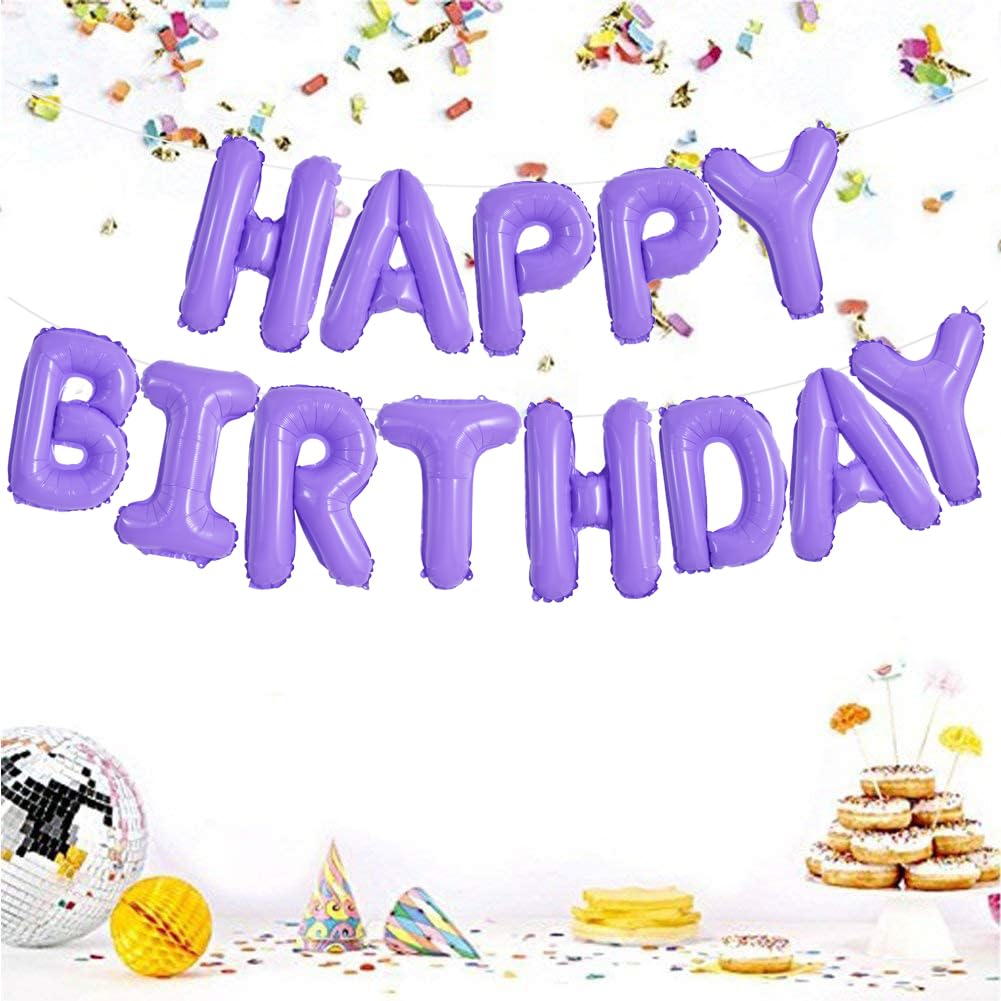 Toniful Light Purple Happy Birthday Balloons Banner 16 Inch Mylar Foil Letters Birthday Sign Banner Bunting Reusable For Girls B