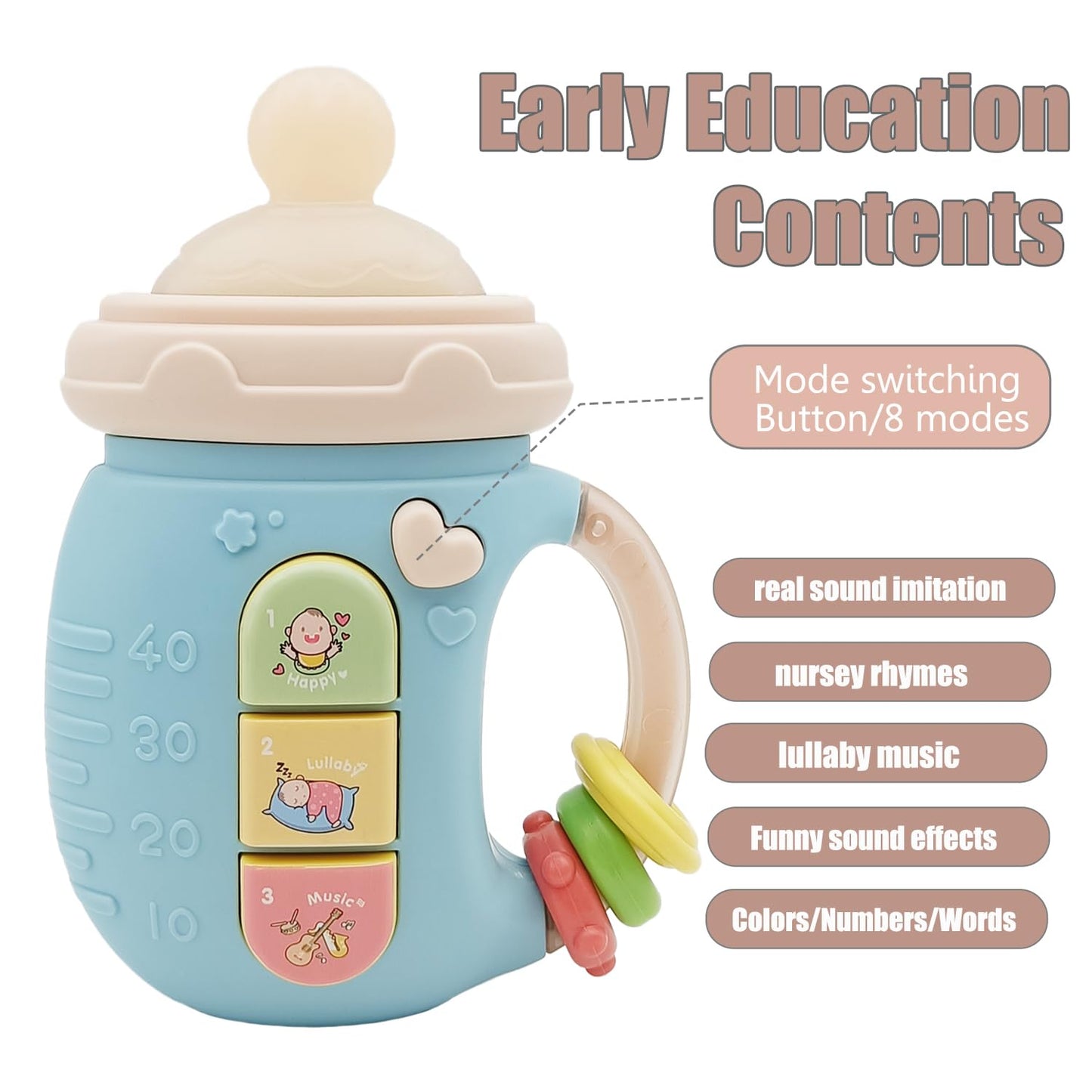 Baby Musical Toy 18M+ Cute Baby Bottle Light Up Music Baby Toys Early Learning Educational Infant Toys Baby Girl Boys Birthday G