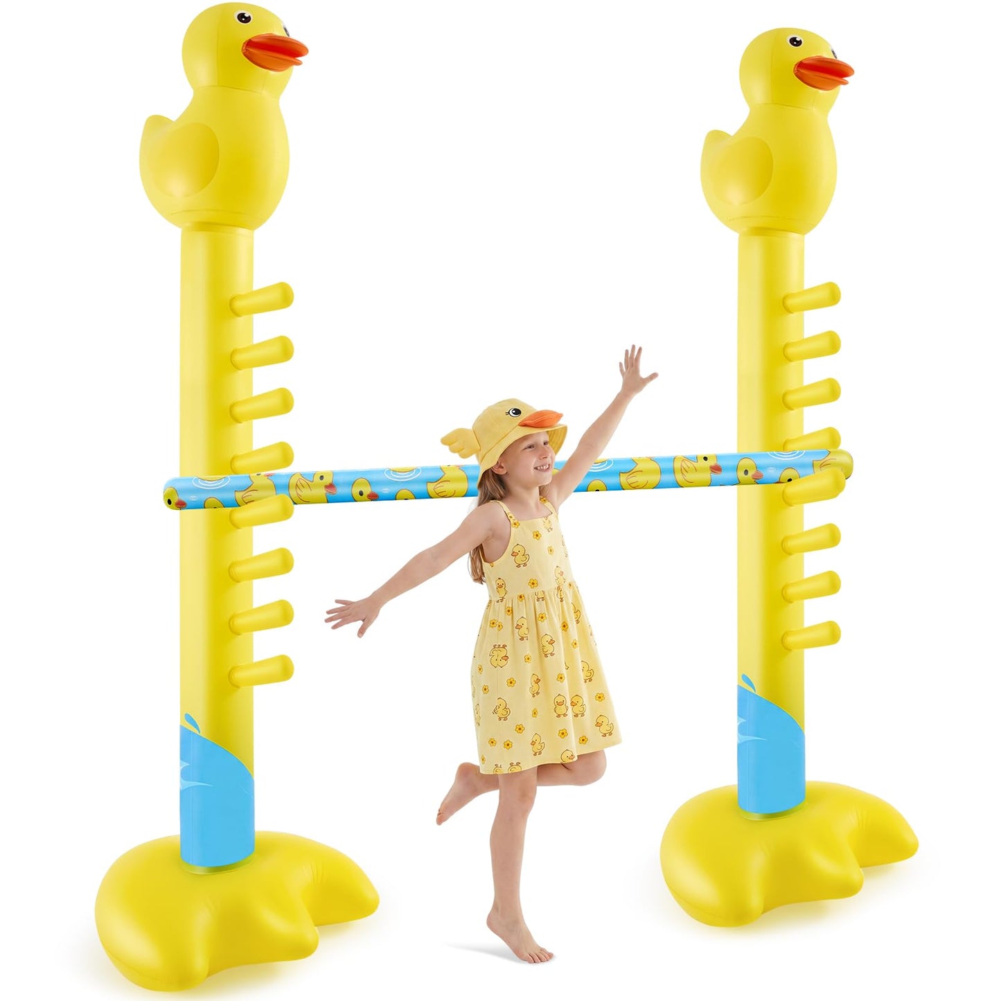 Poen 80 Giant Inflatable Duck Limbo Game for Kids Adults, Funny Large Blow up Yellow Duck Decorations for Summer Indoor Outdoor