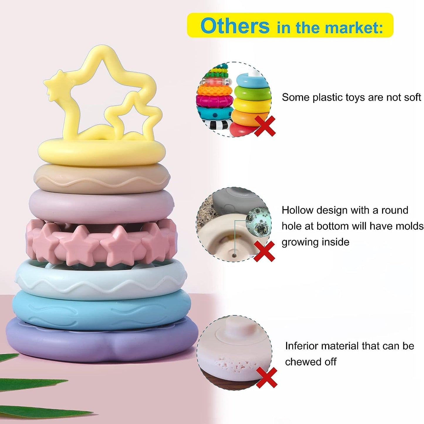 7 Pcs Stacking Toys Baby Toys, Toddler Montessori Sensory Soft Rings Stacker, Teething Infant Toy With Learning, Newborn Essentials Gifts For 6 9 12 18 Months One 1 Year Old Boys Girls