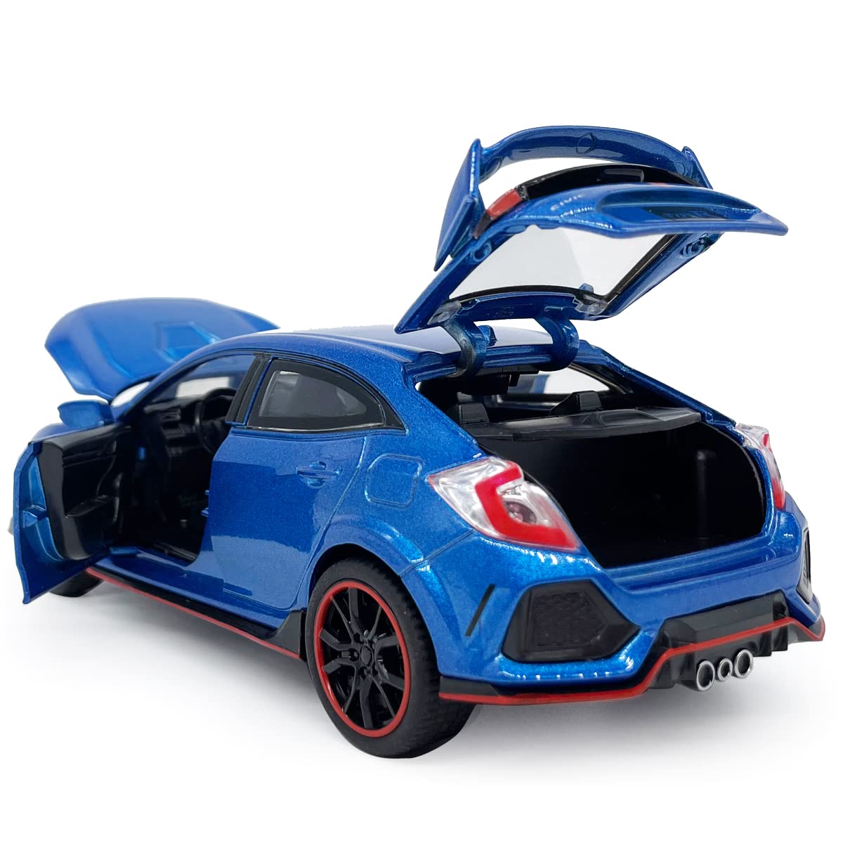 2017 Civic Type R Model Car Hatchback Sports Diecast Toy Cars 1/32 Scale Metal Pull Back Children's Die-cast Vehicles, Doors Ope
