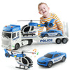 ANJARU Police Toys Vehicle Truck Playset - 25" Push & Go with Mini Car & Helicopter - Plastic - Police Trailer - Model 666-69F