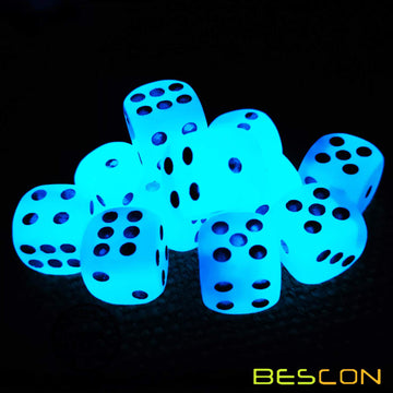 Bescon Two Tone Glowing Dice D6 16mm 12pcs Set of ICY Rocks, 16mm Six Sided Die (12) Block of Glowing Dice