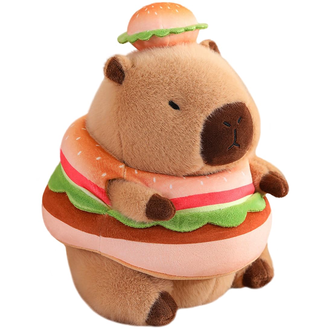 Elainren Kawaii Hamburger Capybara Plush Toy Ultra-Soft Stuffed Capybara Wearing Burger Costume,Cute Cheeseburger Guinea Pig Plu