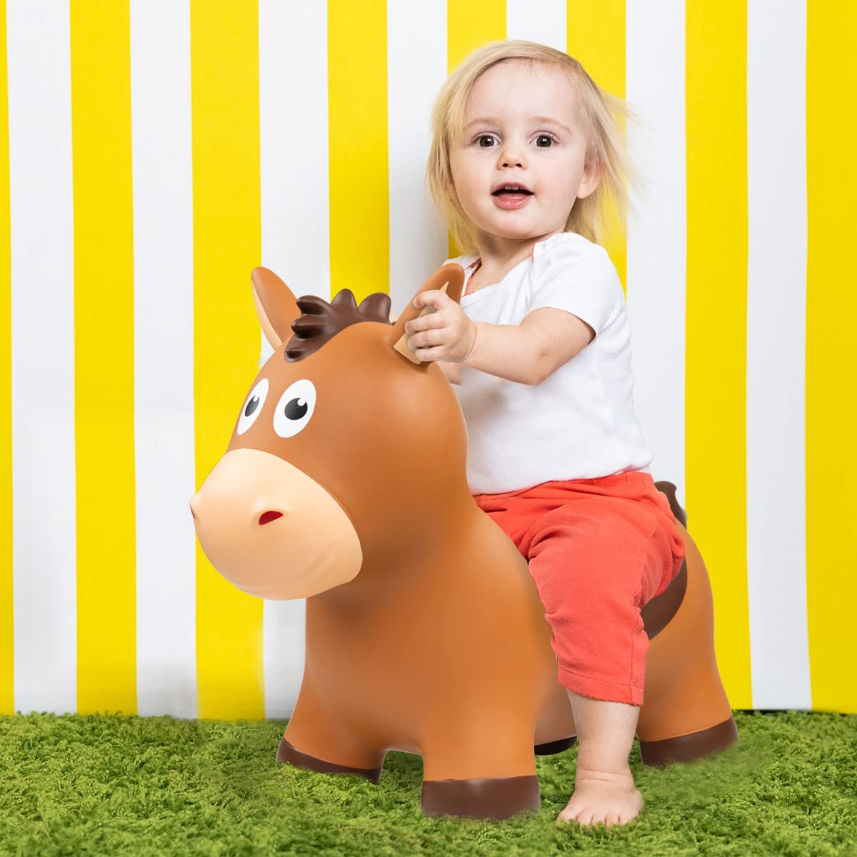 Playzap Bouncy Animal, Bouncing Jumping Horse Animal Hopper Hopping Toys, Inflatable Bouncy Ride On Toy For Kids/Toddlers/Children (Pump Included)