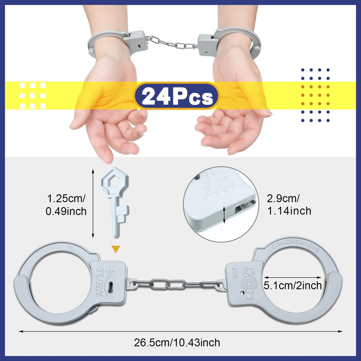 Junkin Plastic Handcuffs Toy With Safety Release Keys Hand Cuffs Fun Party Favor Gift, Stage Costume Prop Toy Halloween Police A