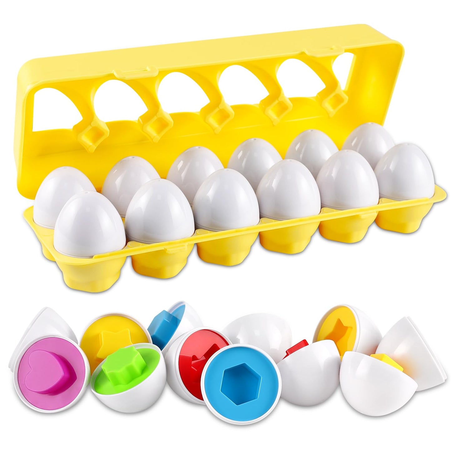Looikoos Matching Egg Toy Set - 12 Play Eggs Toddler Toys Educational Color And Number Recognition Skills Learning Egg Game Puzzle For Toddlers