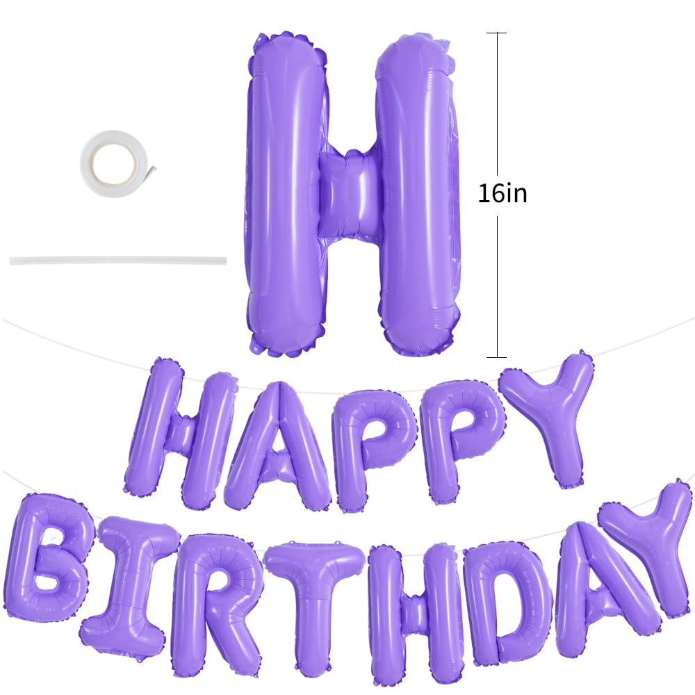 Toniful Light Purple Happy Birthday Balloons Banner 16 Inch Mylar Foil Letters Birthday Sign Banner Bunting Reusable For Girls B