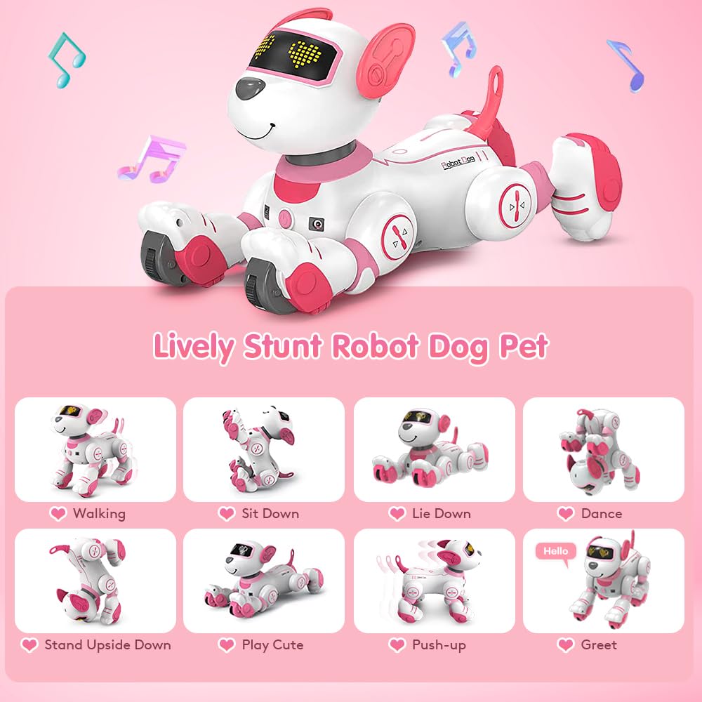 Vatos Remote Control Robot Dog Toy For Kids - Interactive Touch & Follow 17 Functions Robot Dog Pet, Programmable Smart Walking Puppy Intelligent Dancing Rc Robot Toys For Girls 3-12 Birthday Gifts