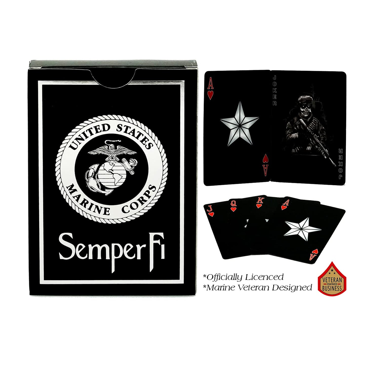 Usmc Black & Silver Foil Metallic Marine Corps Playing Cards