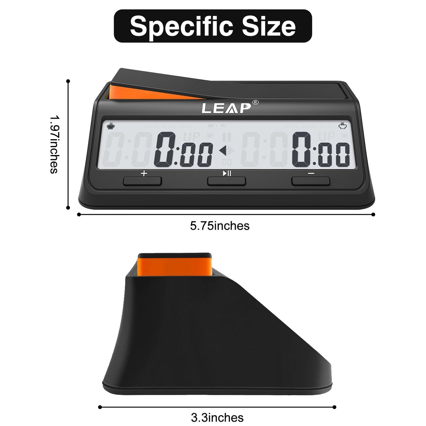 LEAP Digital Chess Clock Timer - Advanced Board Game Timer with Bonus & Delay Countdown Alarm, Black/Orange
