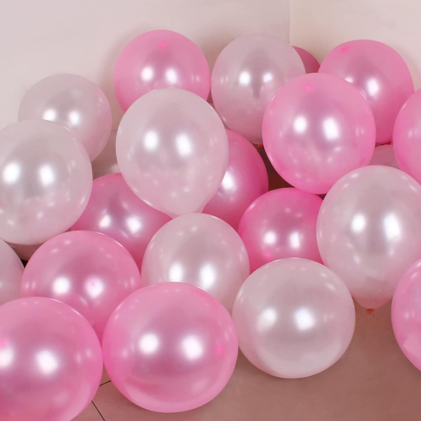 Paready Pink Balloons Set, 60 Pcs 12 Inch Pearl Pink Balloons Pink Metallic Macaron Pink Balloons, Pink Confetti Party Balloons