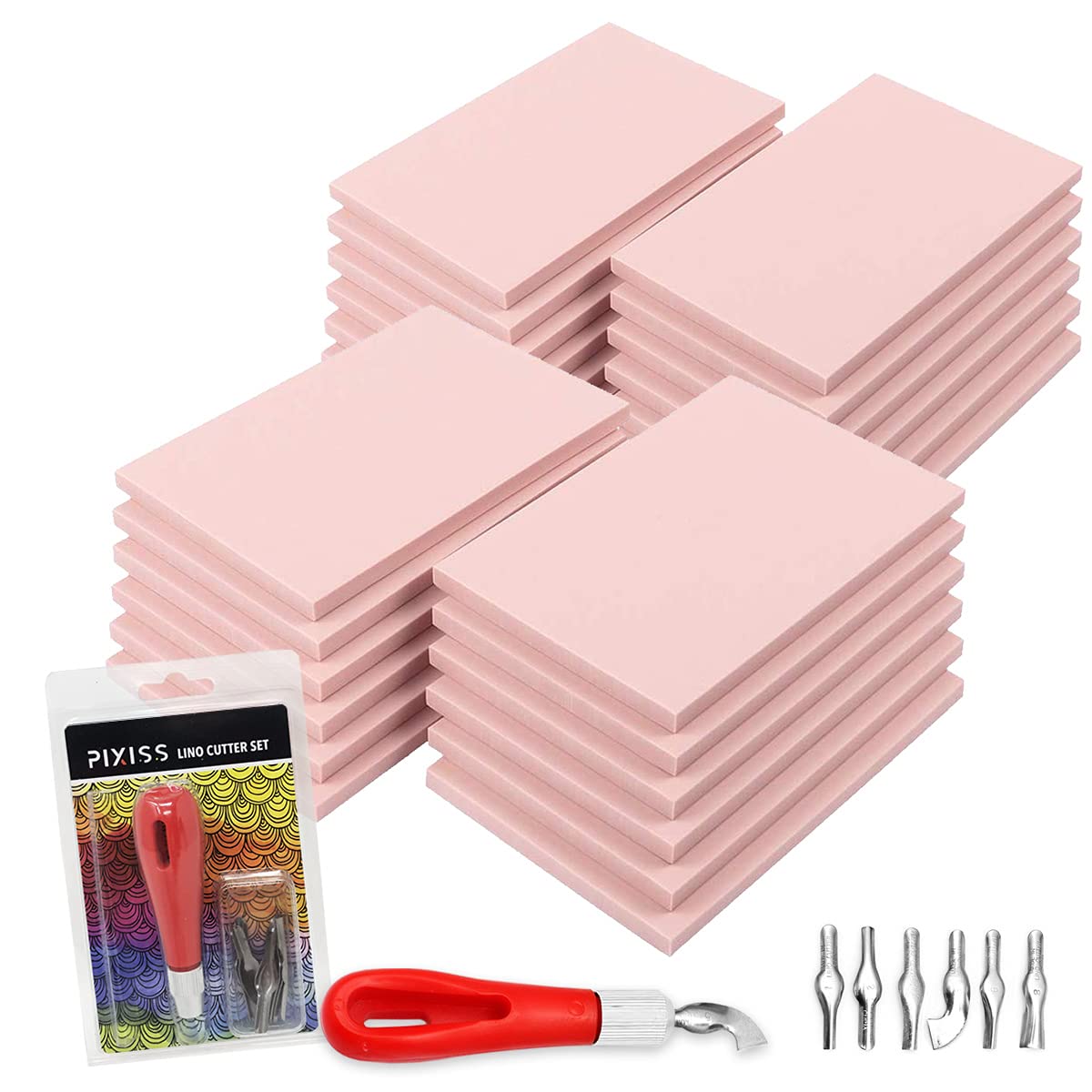 Rubber Block Stamp Carving Blocks Stamp Making Kit with Cutter Tools, 25-Pack Carving Rubber Stamps for Printmaking, Printing an