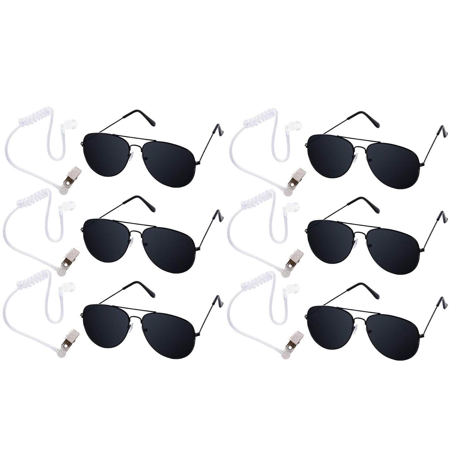 Sucrain 6 Pieces Playing Cosplay Toy Black Sunglasses With Earpiece Earplugs Ring Bearer For Halloween Costume