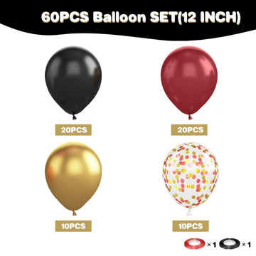 Black Burgundy Gold Balloon,60 Pcs 12 Inches Metallic Gold Burgundy Confetti Balloons For Kids Magical Wizard Party Birthday Decorations Birthday Balloons Baby Shower Engagement Party Supplies