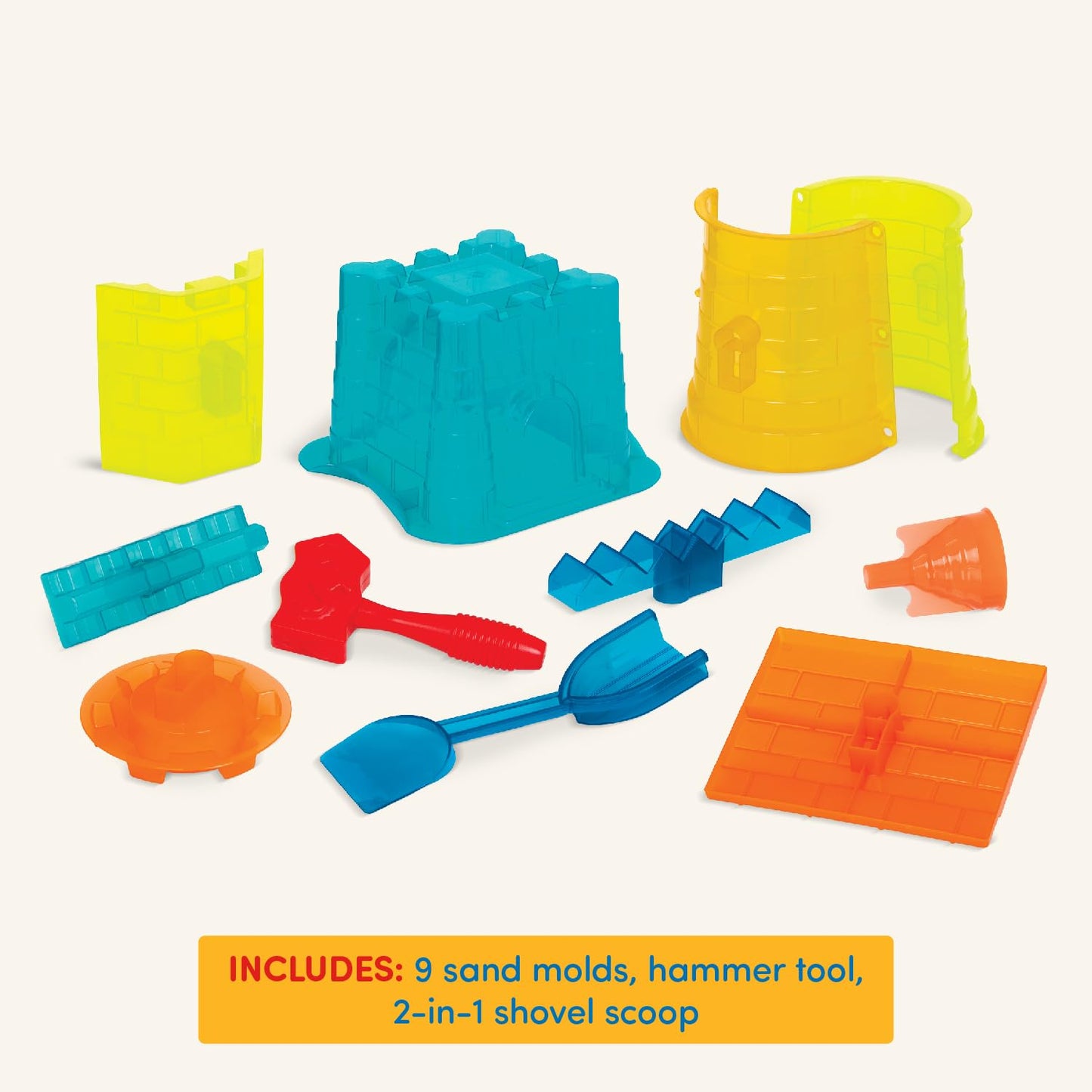 Battat Sand Toys for Kids - 11-Piece Large Sandcastle Building Kit with Molds & Shovel - Outdoor Sandbox Play Set for Ages 3+ - Multicolor