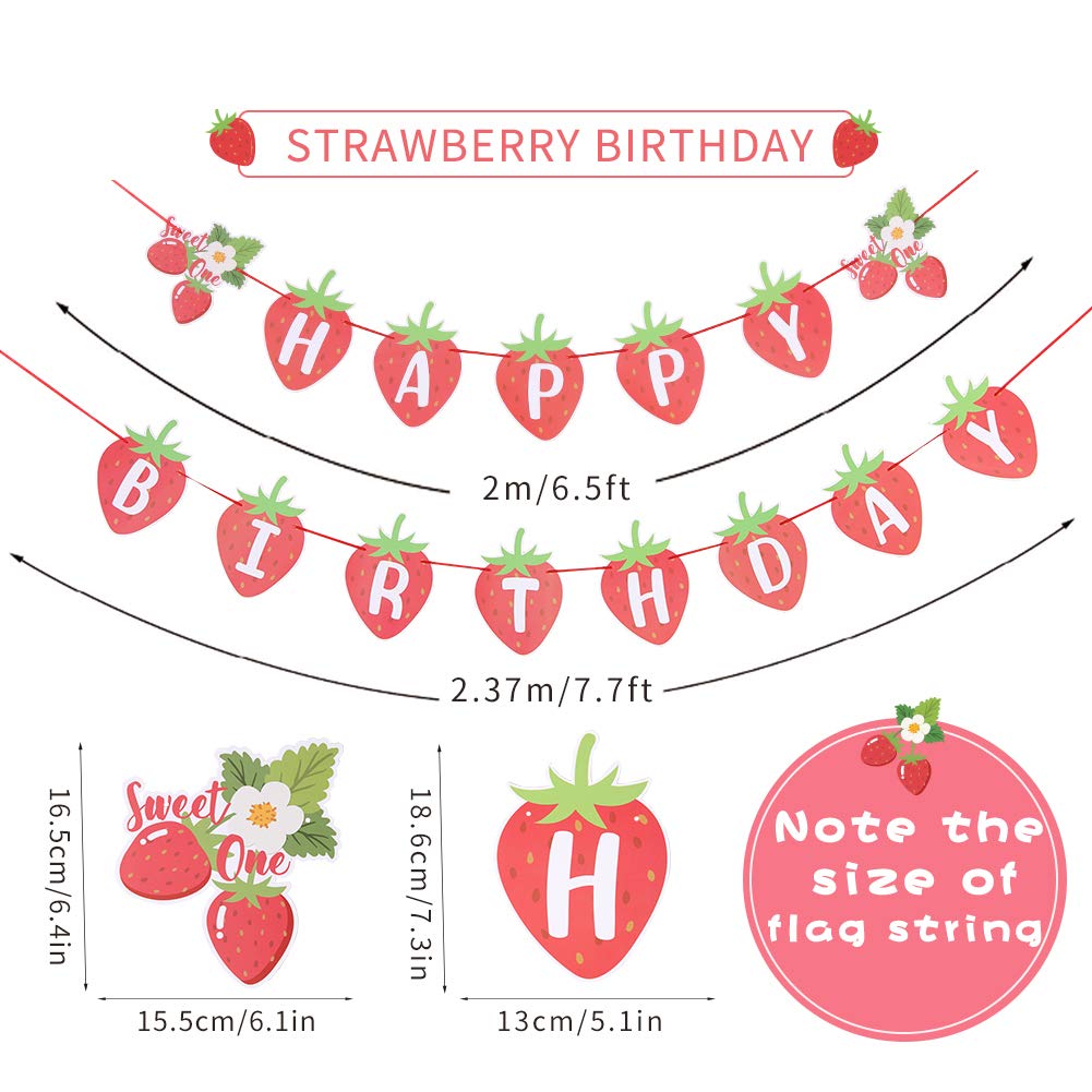 Strawberry Happy Birthday Banner Berry Sweet Girl Banner Sweet Berry Themed 1St Birthday Party Decoration Sunbeauty (Red - Straw