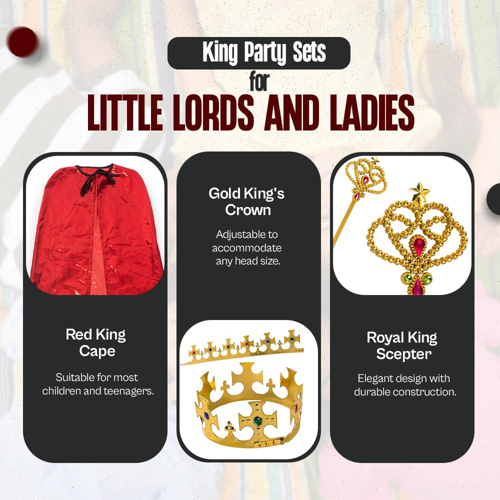 Tigerdoe King Party Set For Children- 24 Pc Set- Royal King Costume Set For Kids- Dress Up For Pretend Play- Child Role Play- Costume Accessories