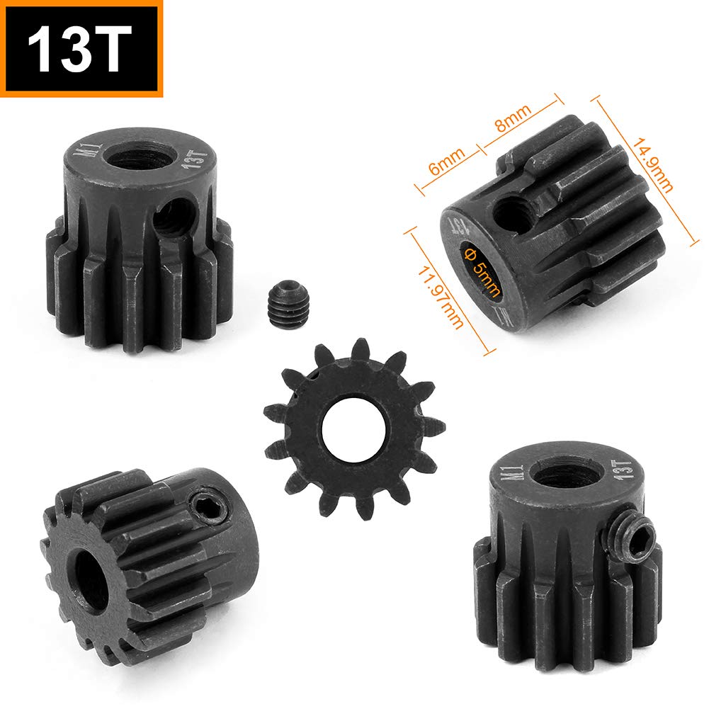 Hobbypark Metal Steel Mod 1 Pinion Gear Set 5Mm Shaft Hole 13T 14T 15T 16T Motor Gears Kit For Rc Car (4-Pack)