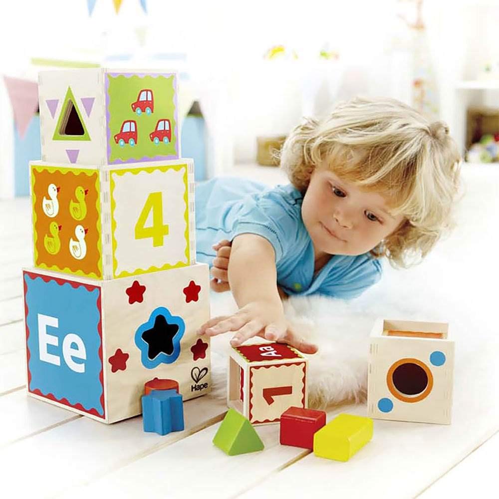 Hape Pyramid of Play - Multi-Color Wooden Toy - 5.5 Inch - Model HAP-E0413
