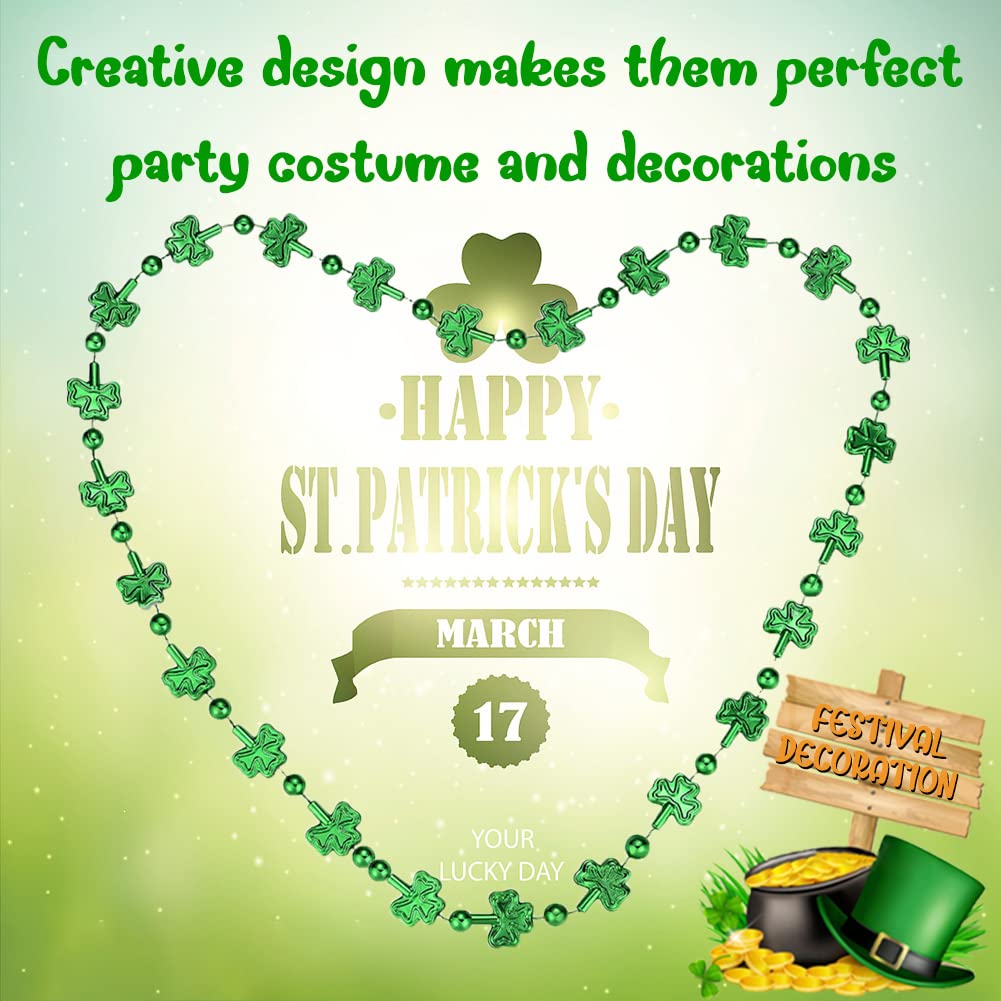 Dinesil 20 Pcs Shamrock Bead Green Necklace For Kids And Adults St. Patrick'S Day Decorations, Green Clover Shamrock Accessories