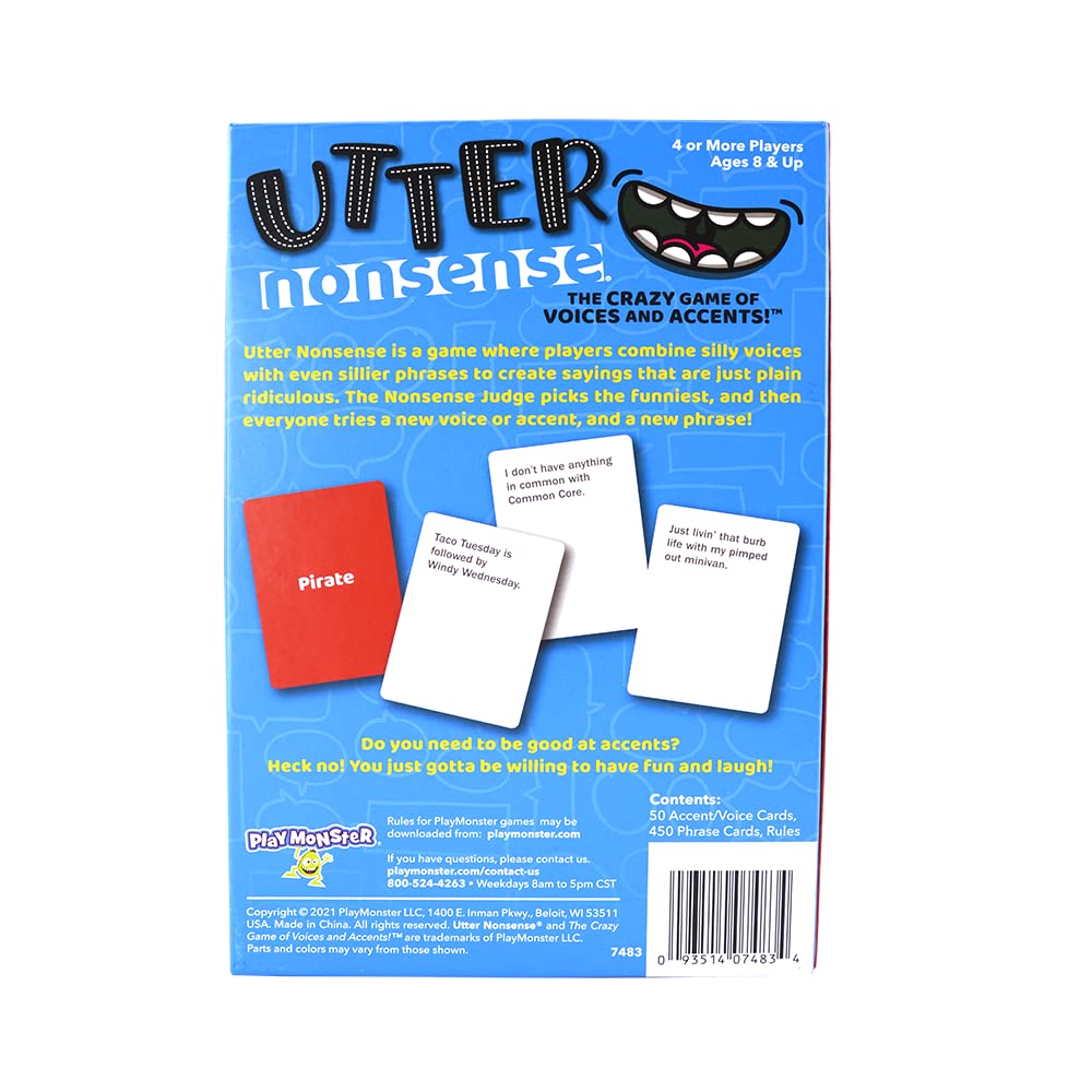 PlayMonster Utter Nonsense Game - Voices & Accents Fun for 4-20 Players, Ages 8+, Red, Model 7483, Paper Material