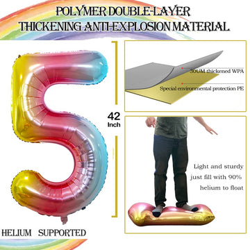 Goer Gold Foil Balloons Number 5,Huge Number Balloons For 5Th 15Th 25Th 35Th 45Th Birthday Party Supplies Anniversary Decorations (3 Pcs,42 Inch,32 Inch,16Inch)