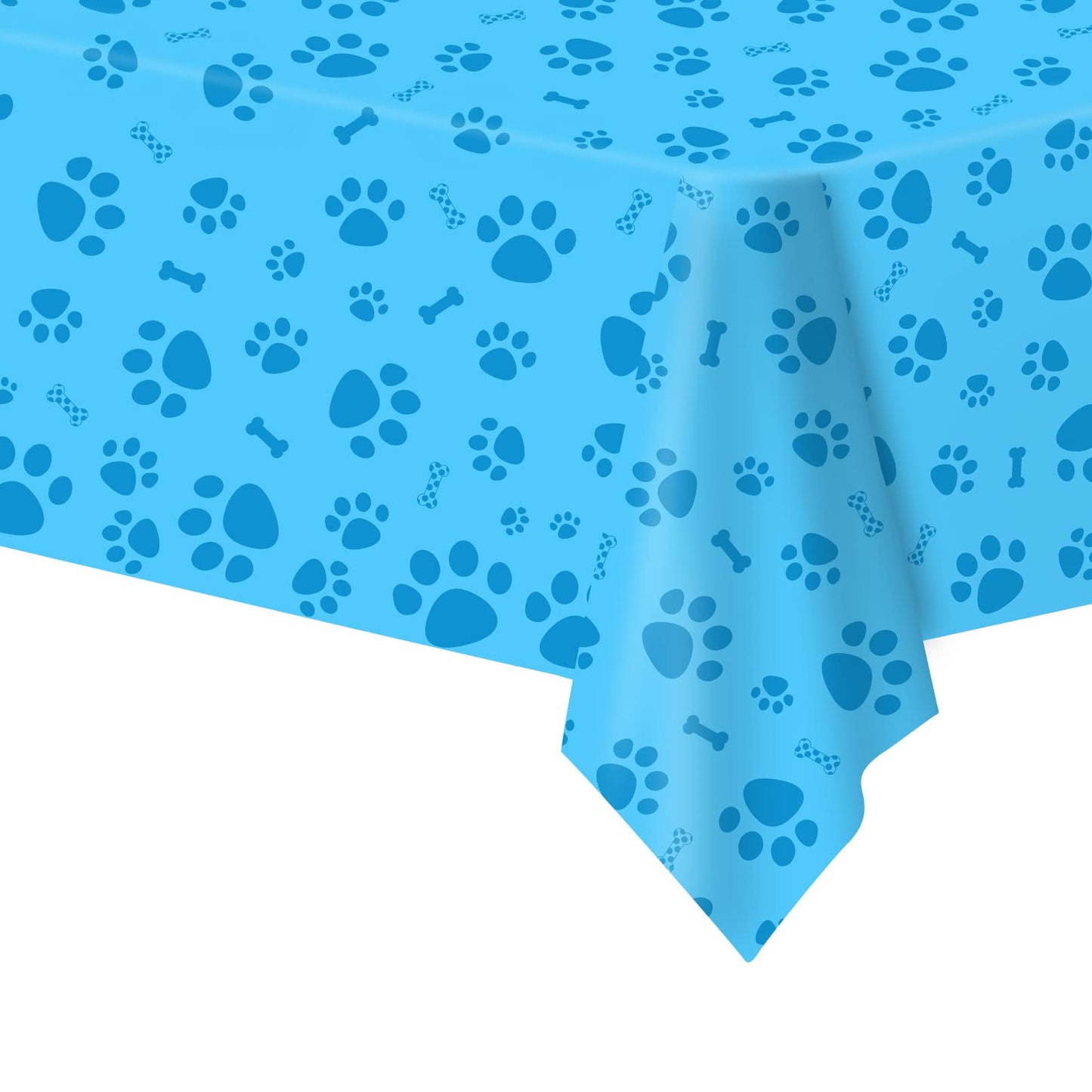 Paw Print Tablecloth, 1 Pack Large Size Plastic 54'X108' Dog Paw Print And Bone Sign Tablecloths, Cute Table Cover For Kids Boy Girl Puppy Dog Birthday Party Supplies- Blue