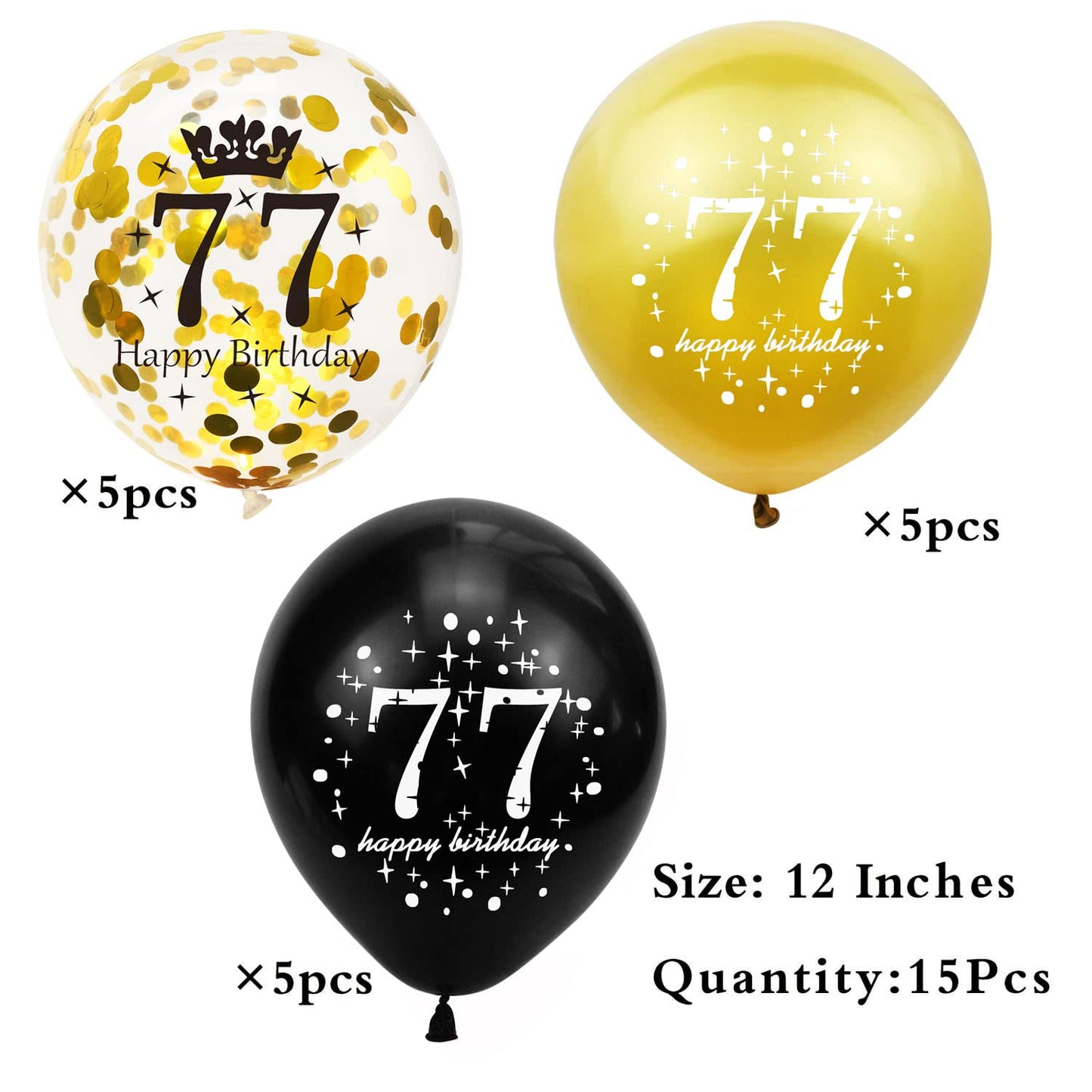SHUNTAI 77th Birthday Balloons, Black and Gold 12" Latex Confetti, 15 Pack - Perfect for 77 Year Old Theme Party Decorations